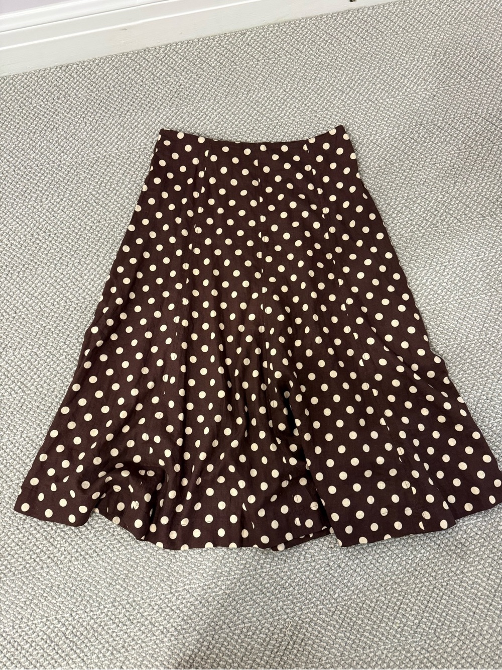 Mango Brown and Cream Polka-Dot Midi Skirt